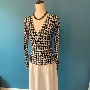Fitted Cotton Cardigan Houndstooth Black & Cream